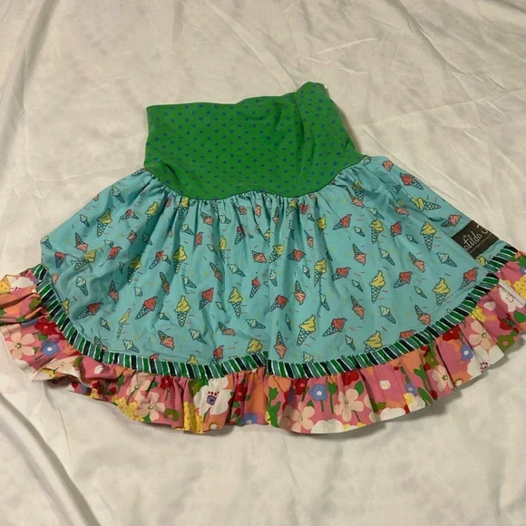 Matilda Jane Ice Cream Cone Skirt Blue Green Polka Dot Girls Size 4 - Picture 1 of 4